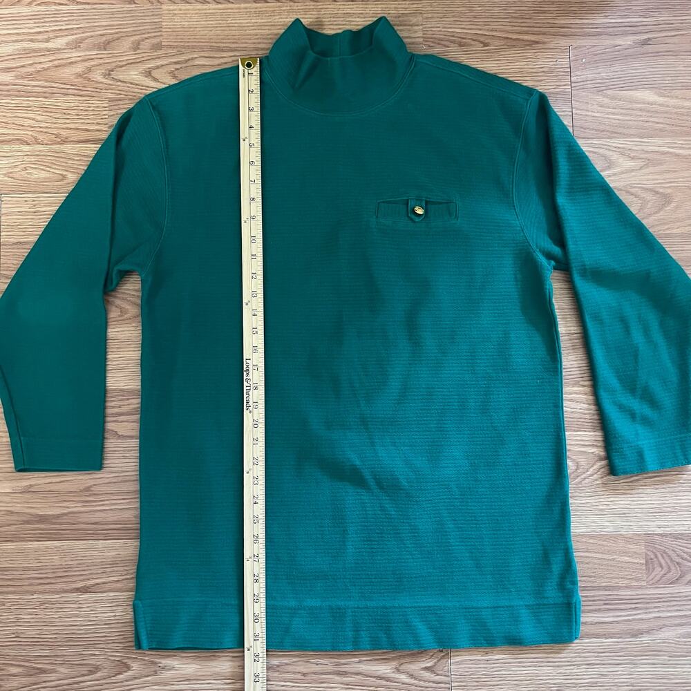 Vintage Talbots Sweater Womens XL Teal Cotton Waffle Knit Mock Neck Longline 90s - Picture 3 of 7